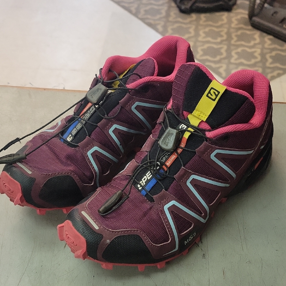 Salomon Purple and Pink Athletic Shoes with Quick-Lace System